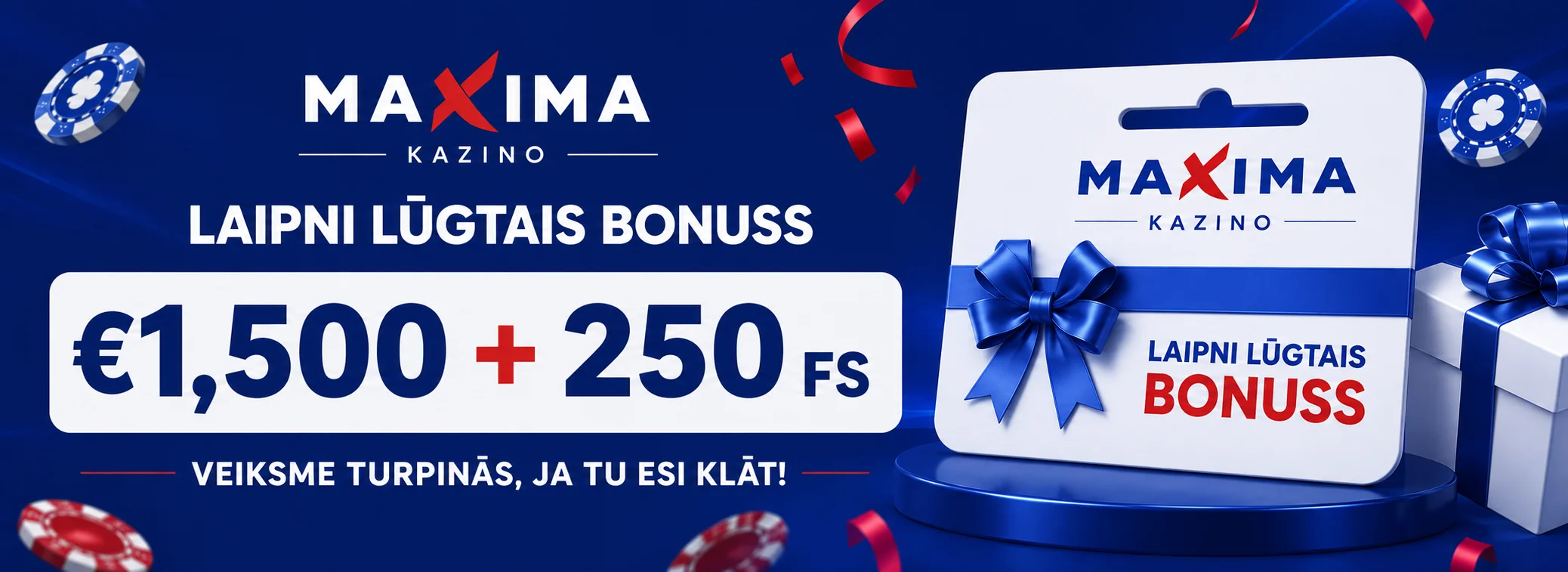 Laipni lūgtais bonuss €1,500 un 250 bezmaksas griezieni — Maxima Kazino